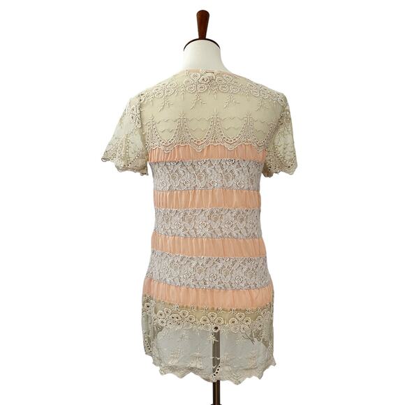 Sundance Womens Short Sleeve Lace Striped Pullover Top Shirt XS - Picture 3 of 8